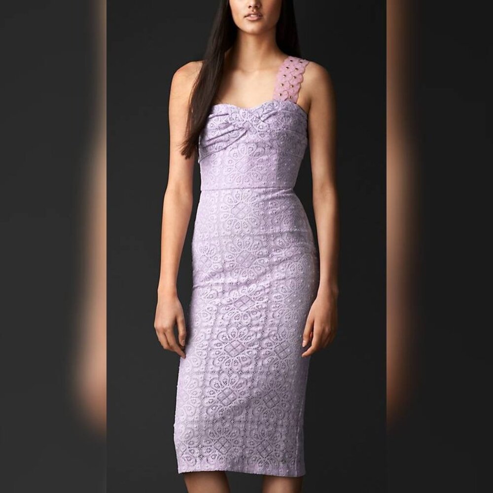Burberry Prorsum SS/14 Pale Lavender Cotton Lace Bustier Strapless Dress